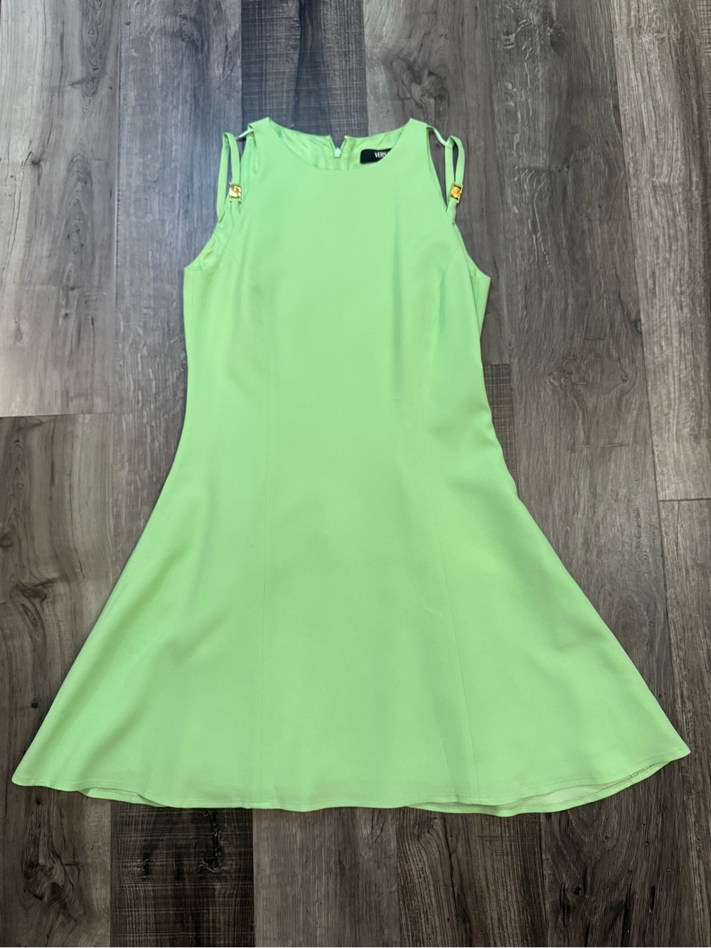 Versace Sleeveless Mini Dress in Light Green with Gold Hardware